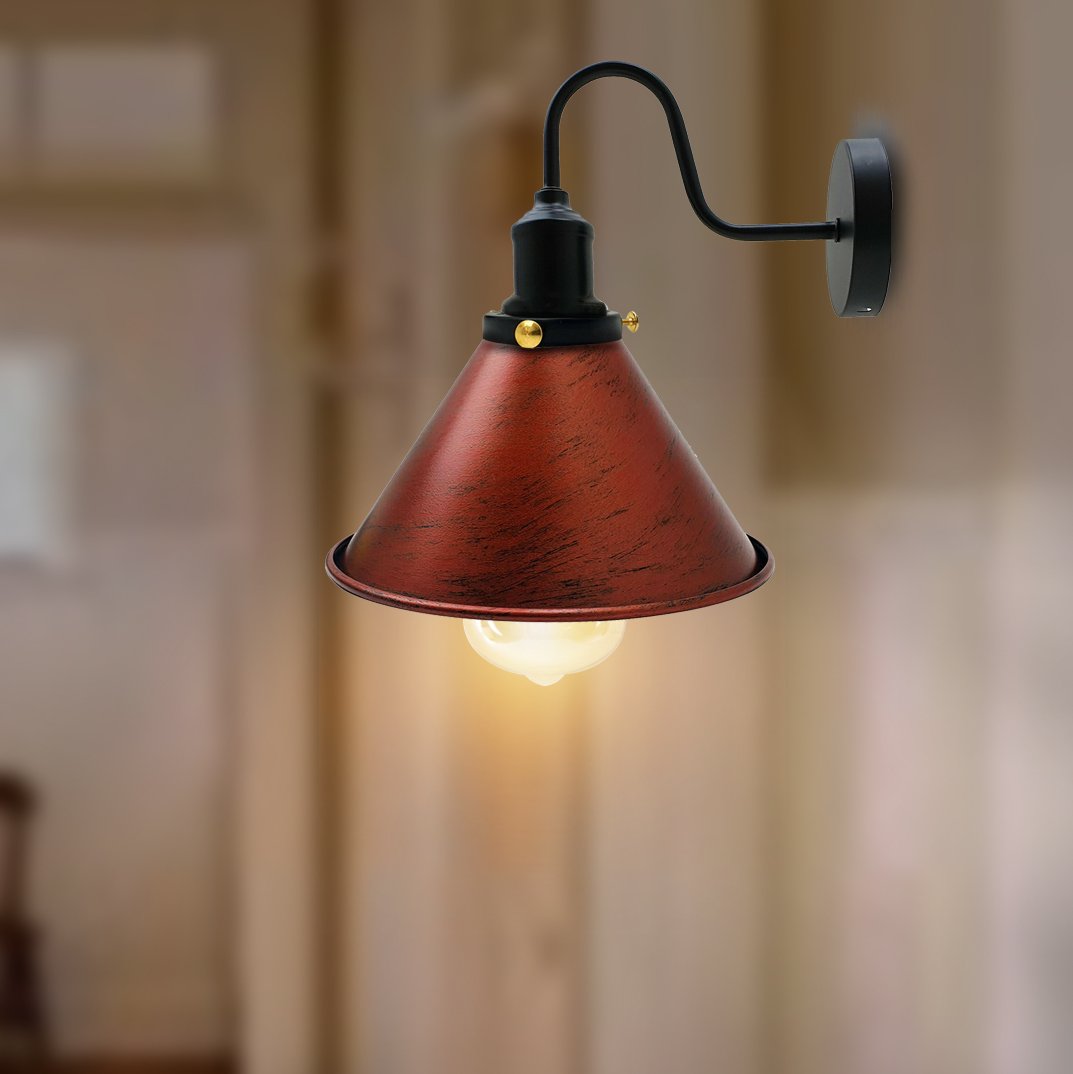Industrielle Wandleuchte aus Metall Vintage Kegelform Wandleuchte Rustikal rot