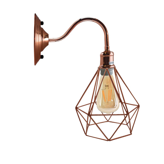 Kreative geometrische Art E27 Wandlampe Nordisches Retro-Diamant-geformtes Schmiede-Metallschutz-Pendelleuchte Quadratische Deckenrose