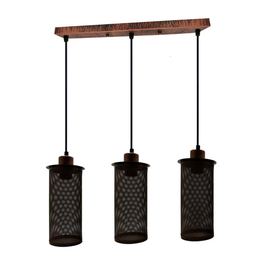 Retro 3 Köpfe Rechteckige Basis Rustikal Rot Hängendes Zubehör Deckenleuchte Abdeckung Dekorative Käfigleuchte