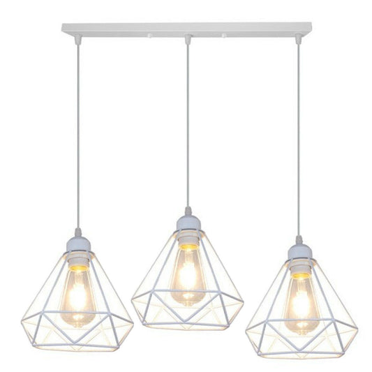 Rechteckige Basis 3 Steckdose Retro Industrial Weiß Diamond Cage Deckenpendelleuchte Hängende Innenbeleuchtung
