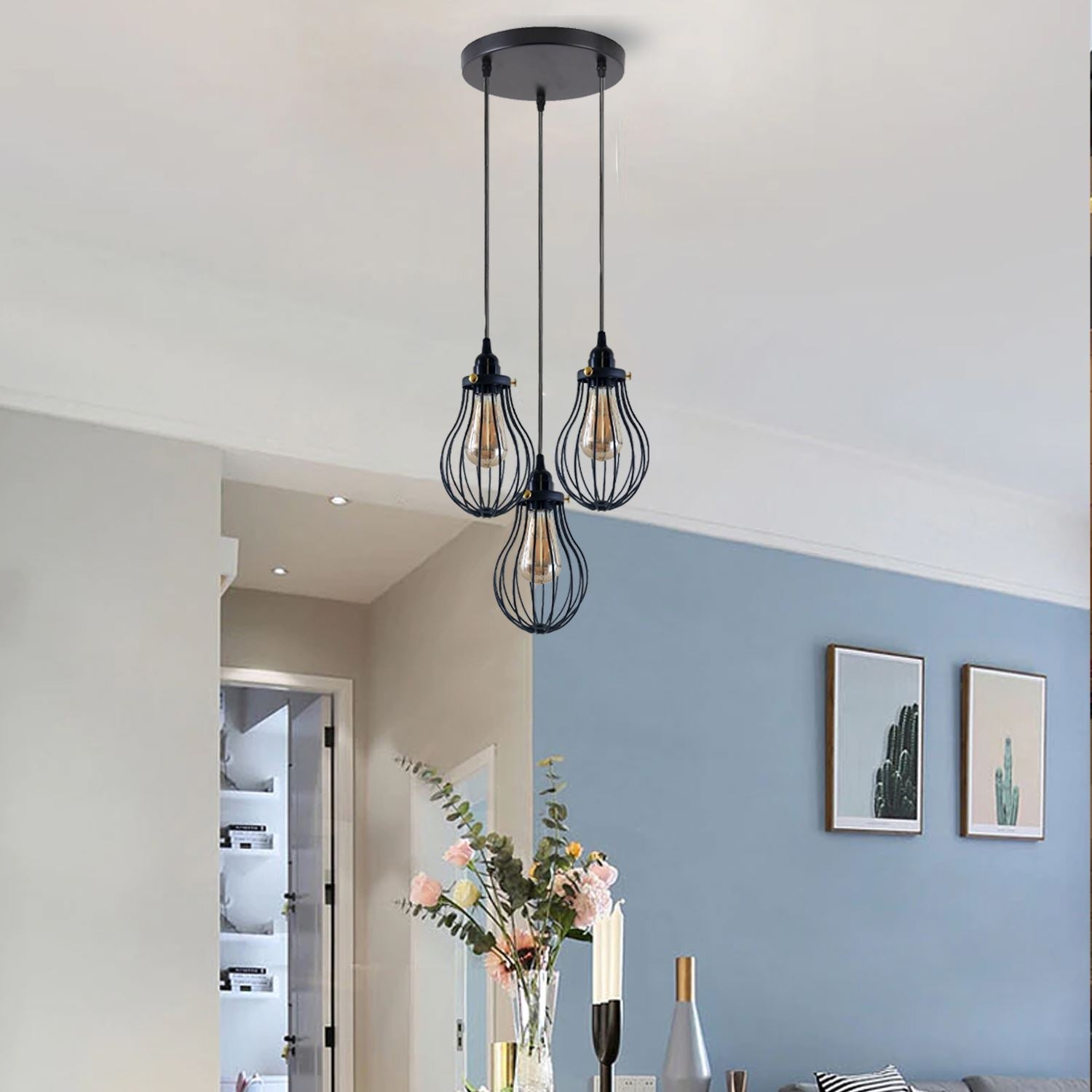 Retro Industrieller Schwarzer Indoor Hängende Verstellbare Pendelleuchte Große Vase Käfig Deckenleuchter