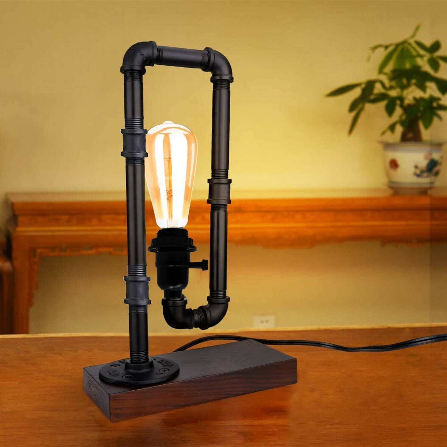 Industrieller rustikaler Retro-Stil Pfeifenleuchte Steampunk Schreibtisch Tisch Schlafzimmerlampe Licht ohne Schirm LEDSone DE