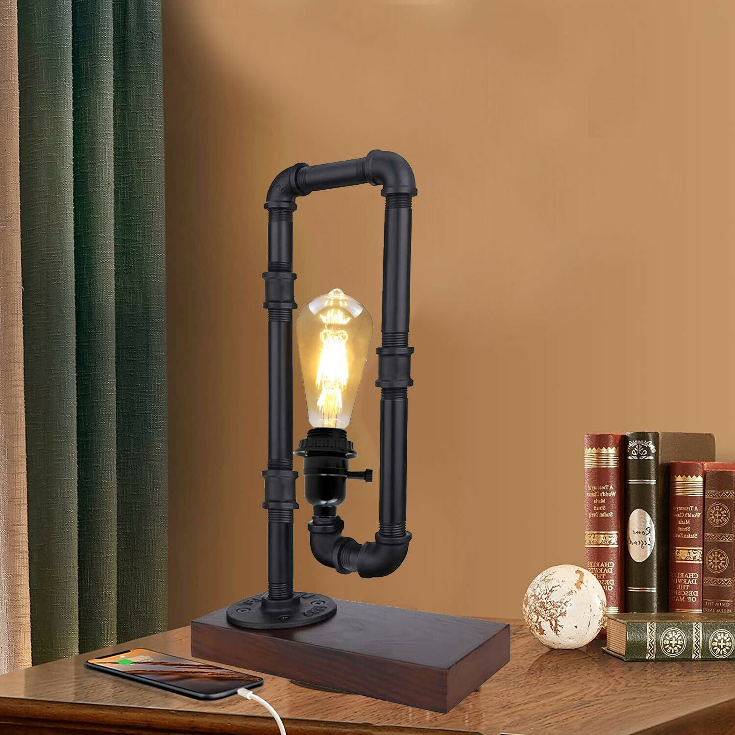 Industrieller rustikaler Retro-Stil Pfeifenleuchte Steampunk Schreibtisch Tisch Schlafzimmerlampe Licht ohne Schirm LEDSone DE