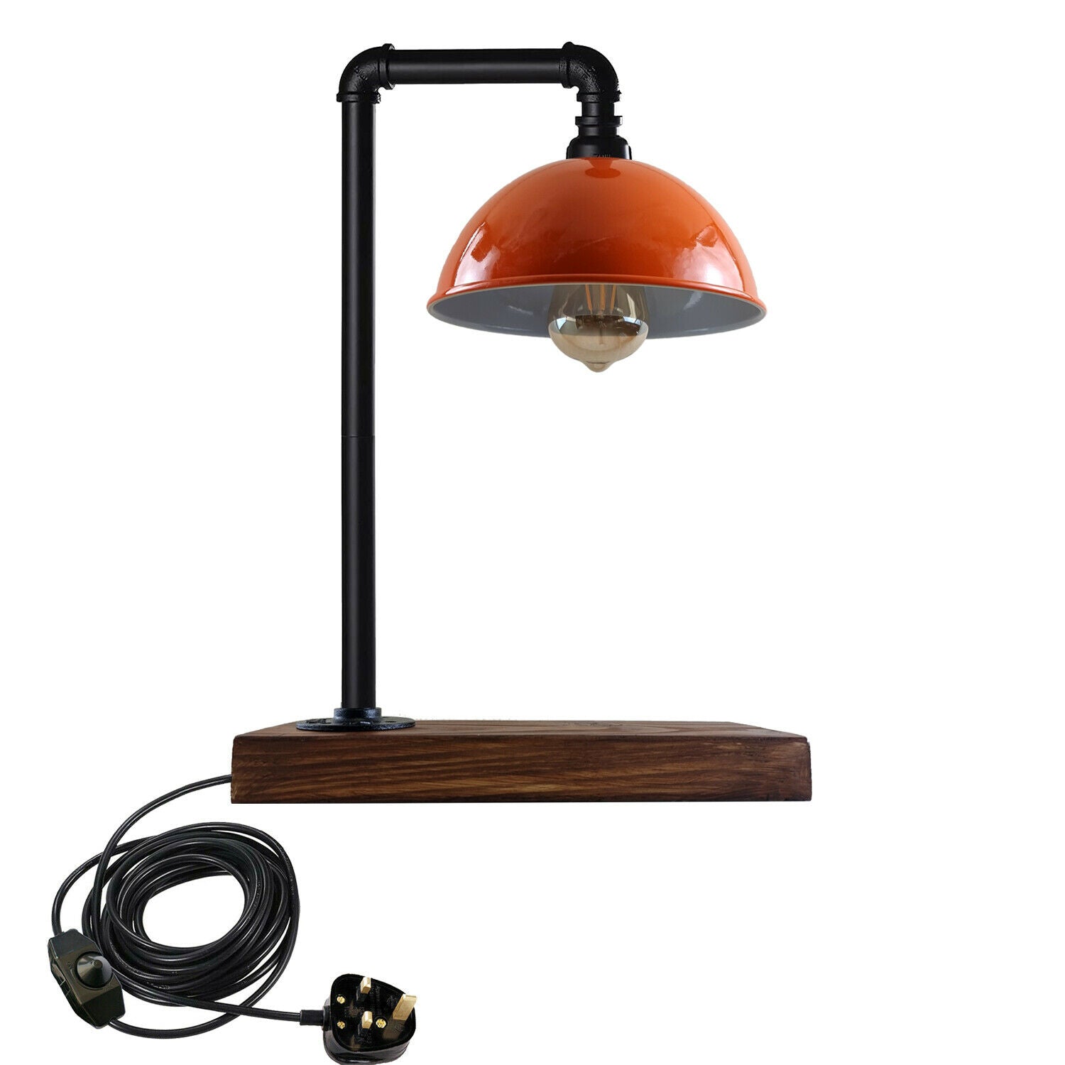 Schwarze Industrie-Tischlampe Steampunk Schreibtisch Tisch mit orangefarbenem Schirm LEDSone DE