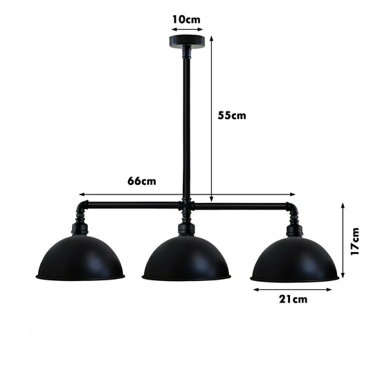 Verzinkte 3-Kopf-Wasserrohr-Deckenleuchte mit schwarzem Kuppelschirm LEDSone DE-2