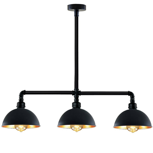 Verzinkte 3-Kopf-Wasserrohr-Deckenleuchte mit schwarzem Kuppelschirm LEDSone DE-1