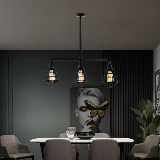 Verzinkte Decken-3-Kopf-Lampe Schwarzes Metall Wasserrohr-Leuchte LEDSone DE