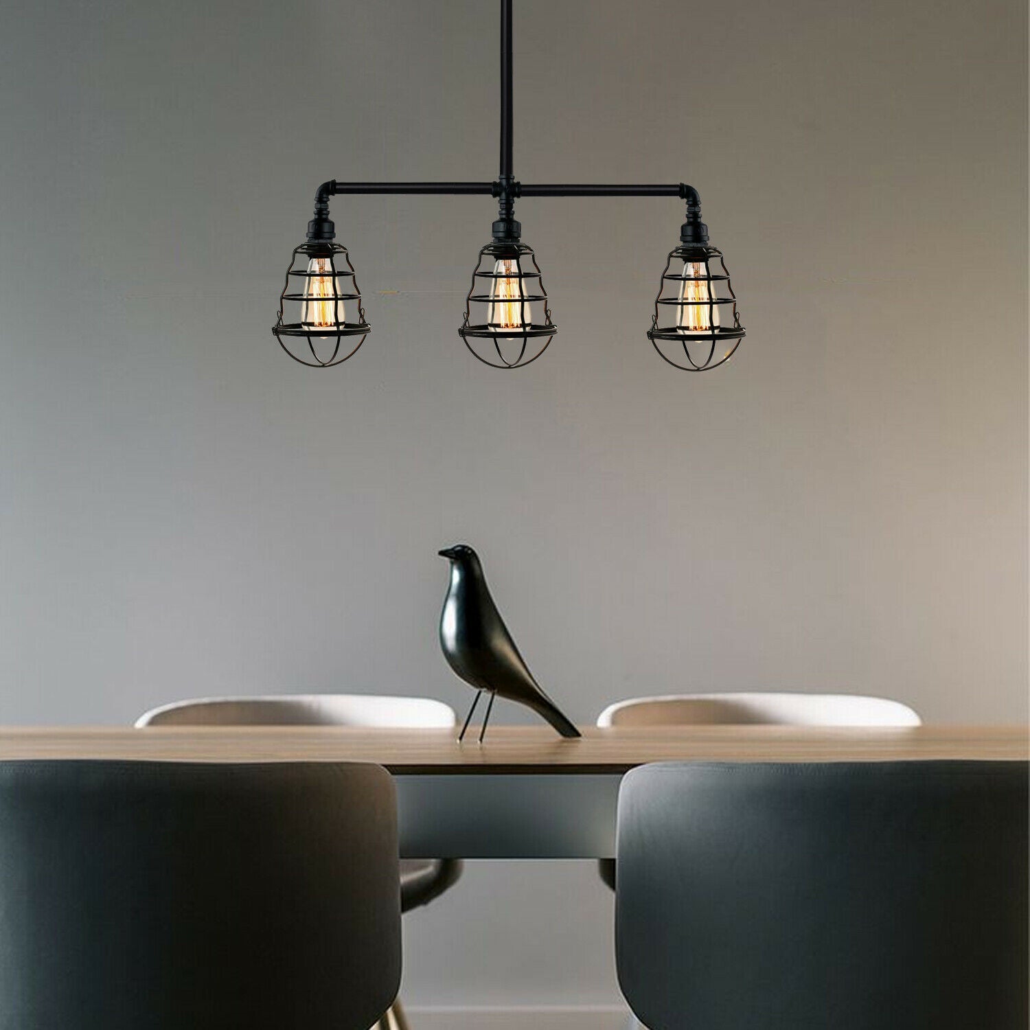 Verzinkte Decken-3-Kopf-Lampe Schwarzes Metall Wasserrohr-Leuchte LEDSone DE