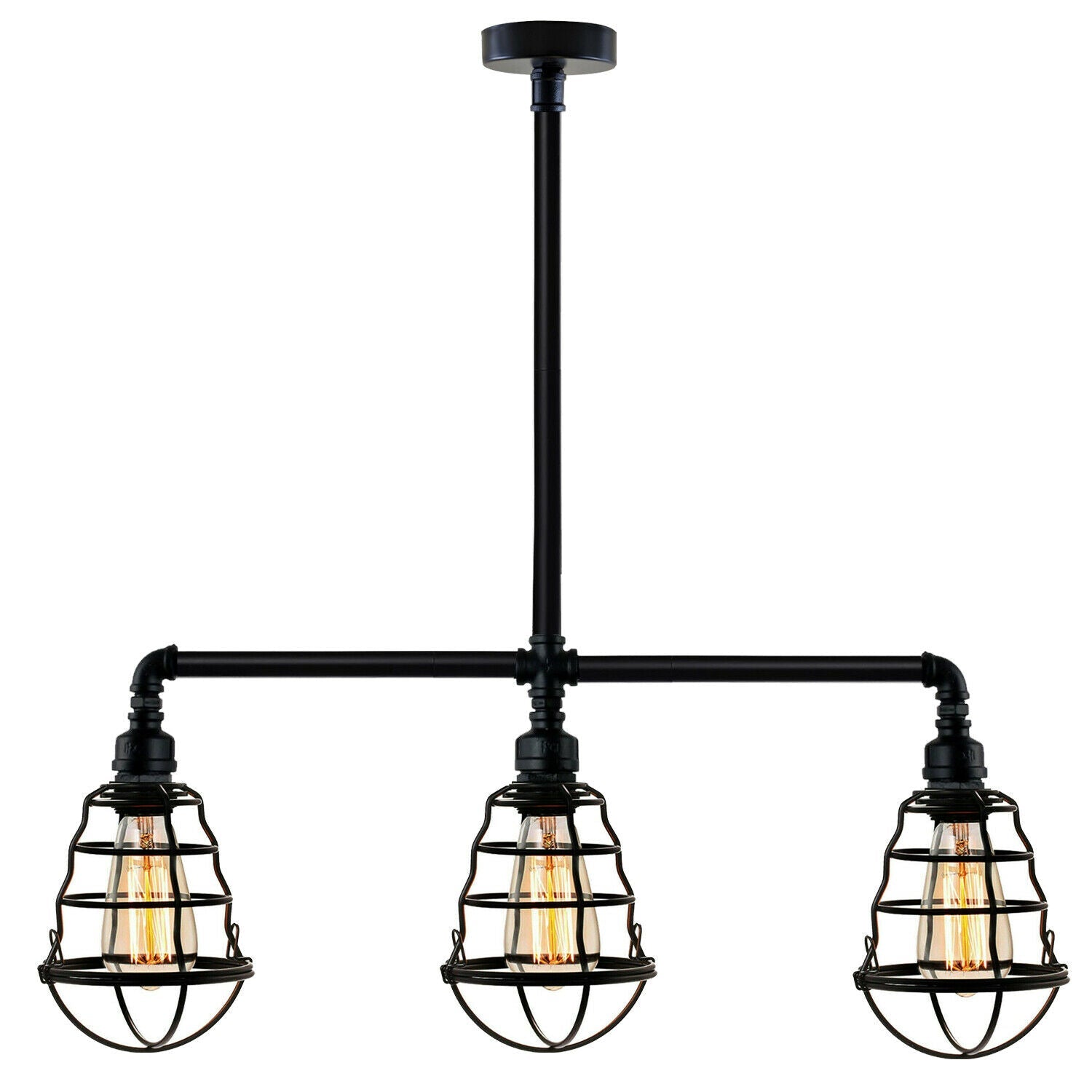 Verzinkte Decken-3-Kopf-Lampe Schwarzes Metall Wasserrohr-Leuchte LEDSone DE