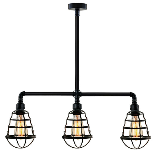 Verzinkte Decken-3-Kopf-Lampe Schwarzes Metall Wasserrohr-Leuchte LEDSone DE