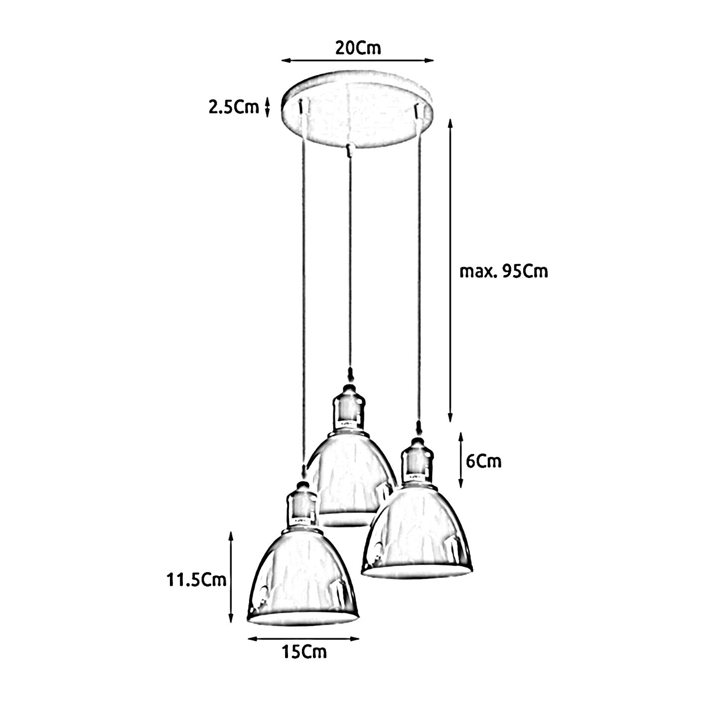 Industrielampen Küchenlampen Pendelleuchte 3-Flammig, 15 cm, Orange~2504