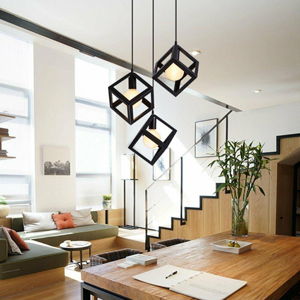 Industrielle Vintage 1/3 Light Black Square Cluster Pendelleuchte