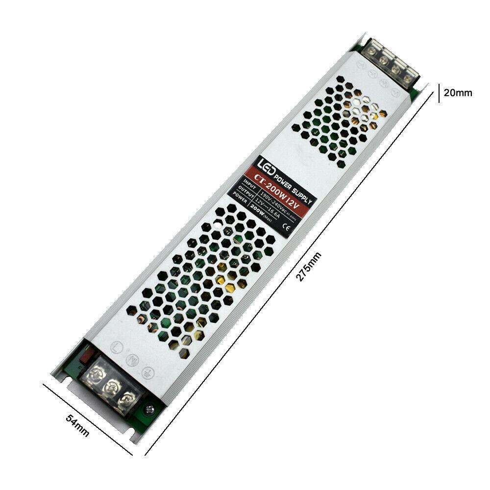 DC12V 200W Ultra Slim LED-Treiber Netzteiltransformator 240V für LED-Streifen