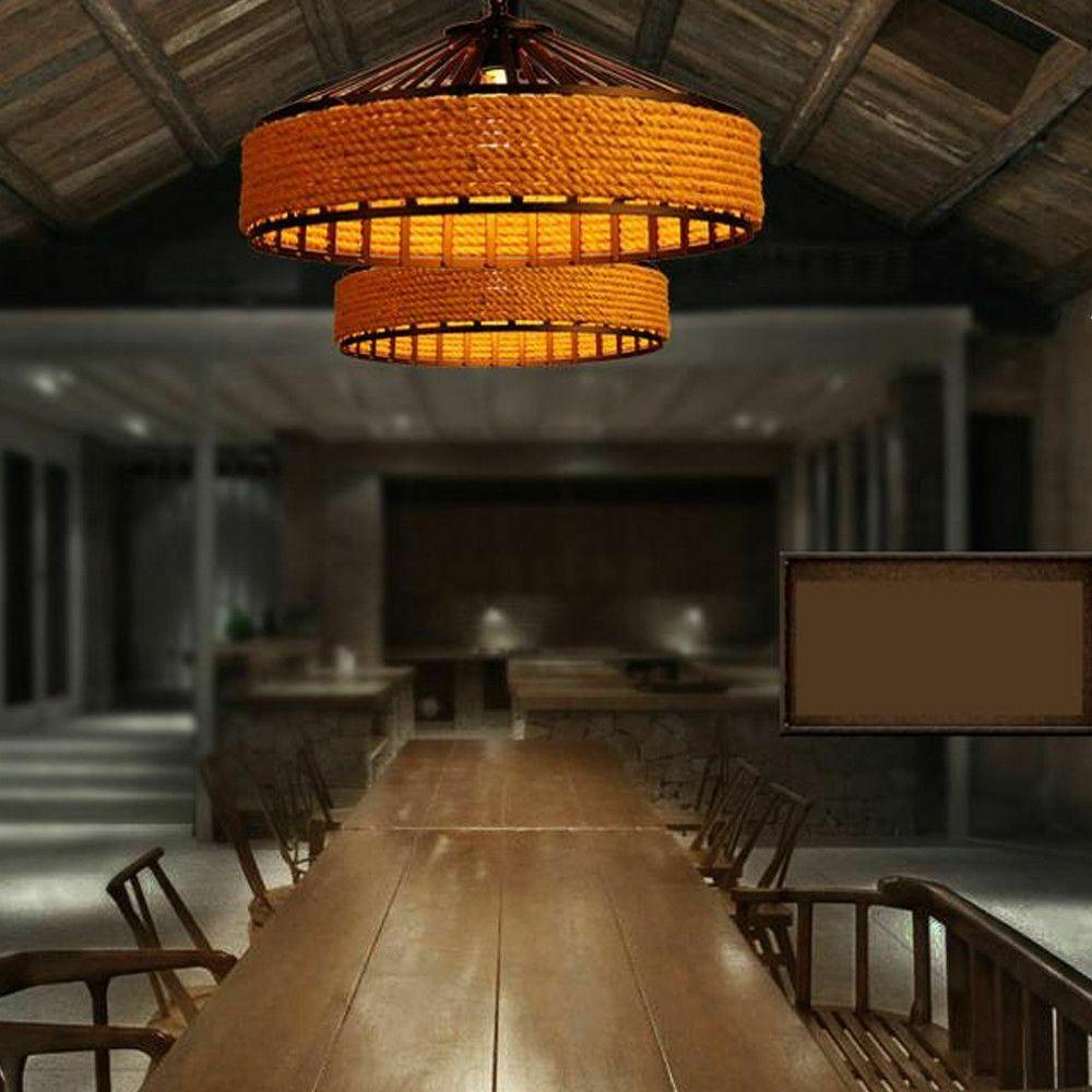 Retro Industrial Vintage Loft Hanfseil Pendelleuchte Deckenlampe