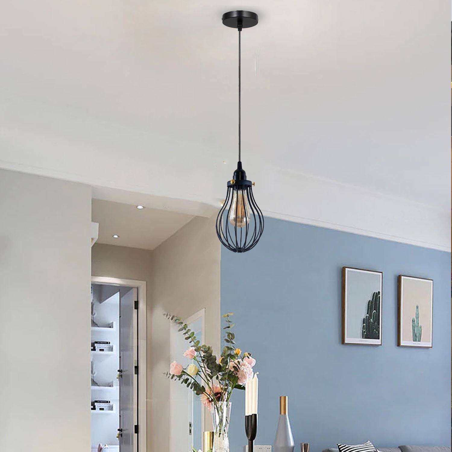 Retro Industrieller Schwarzer Indoor Hängende Verstellbare Pendelleuchte Große Vase Käfig Deckenleuchter