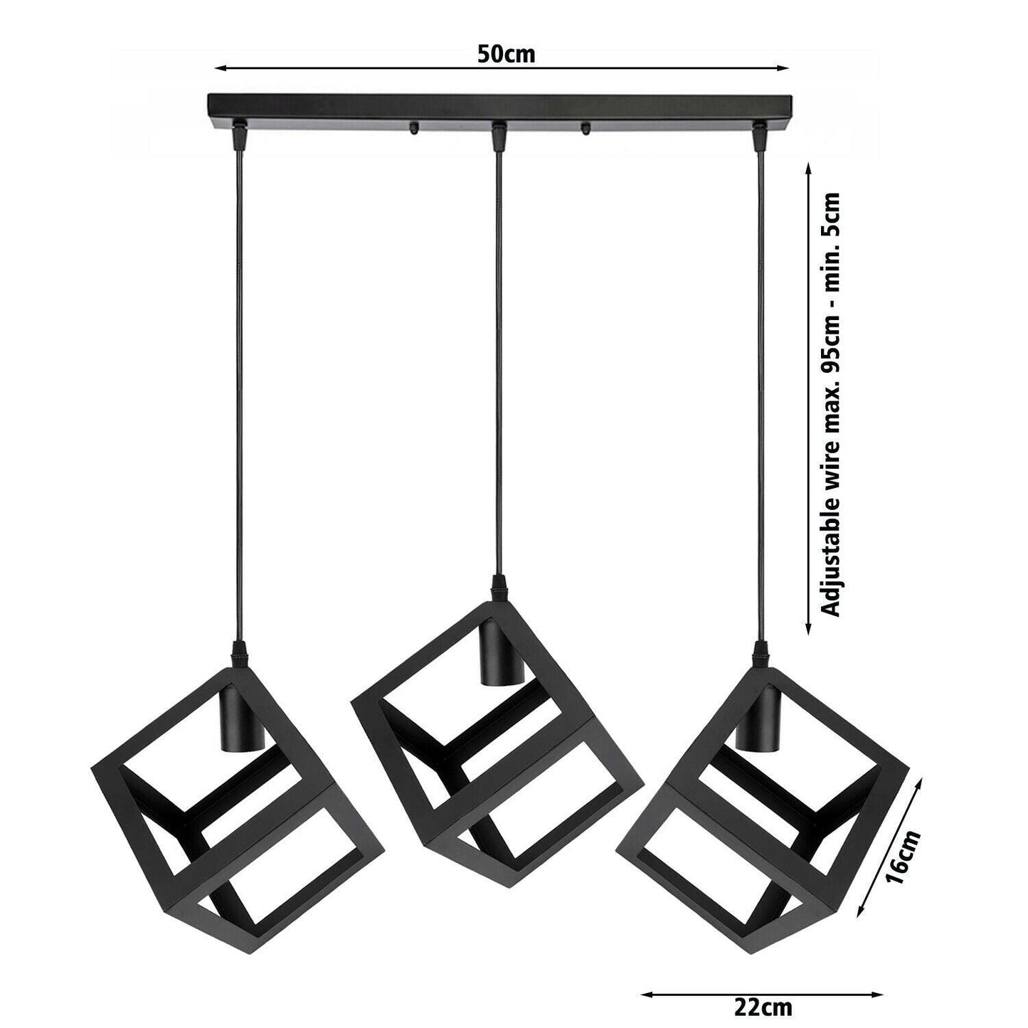 Industrielle Vintage 1/3 Light Black Square Cluster Pendelleuchte