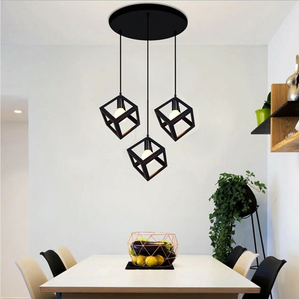 Industrielle Vintage 1/3 Light Black Square Cluster Pendelleuchte