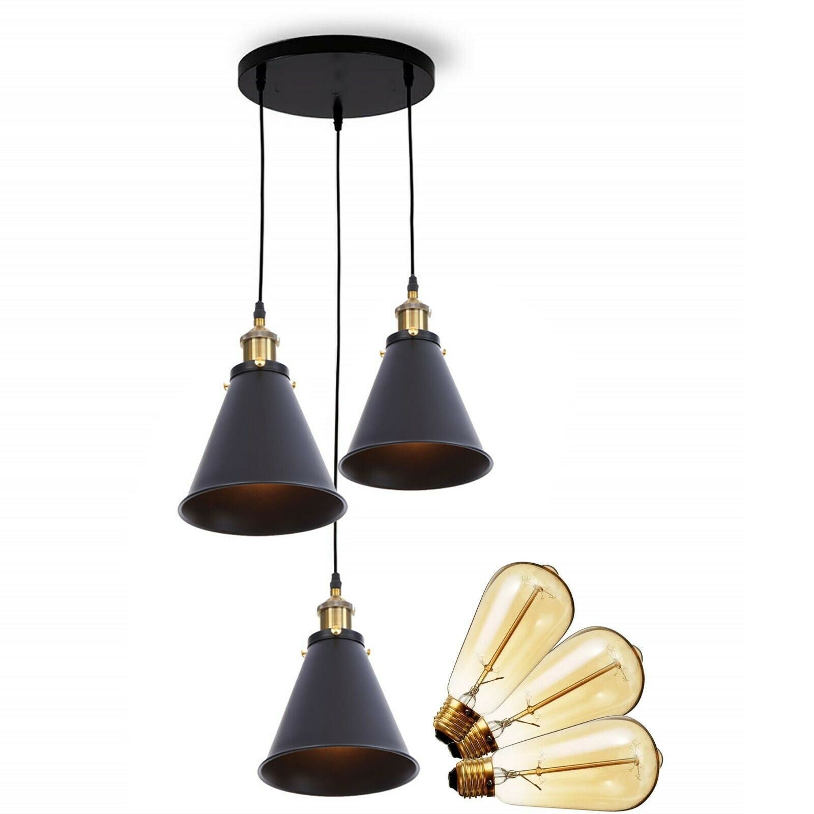 Industrielle Retro 3-Kopf Vintage Runde Basis Pendelleuchte Deckenleuchte