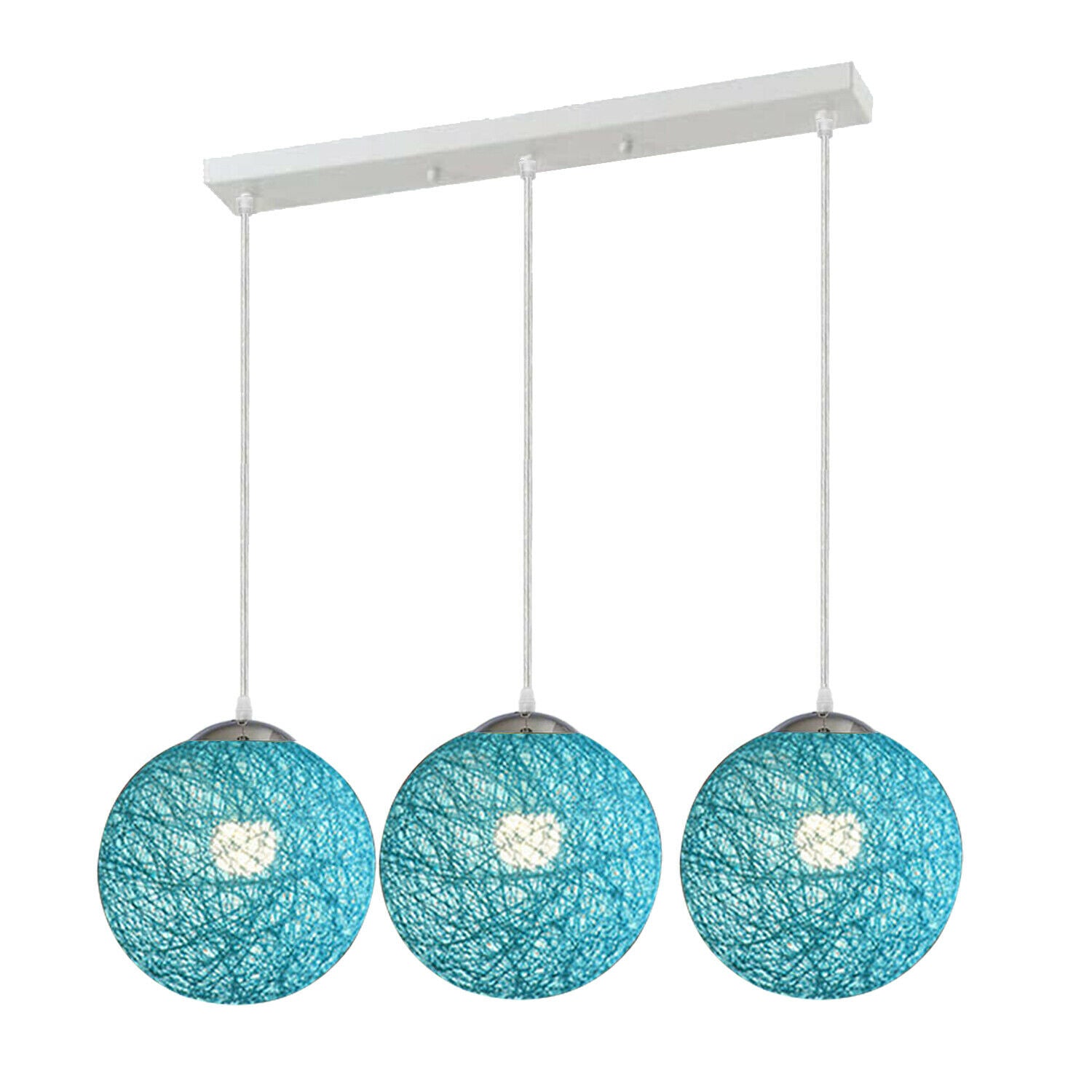 Modern Rattan Wicker Woven Ball Globe 3 Head Vine Ball Industrial Rectangle Base Deckenleuchte Blau