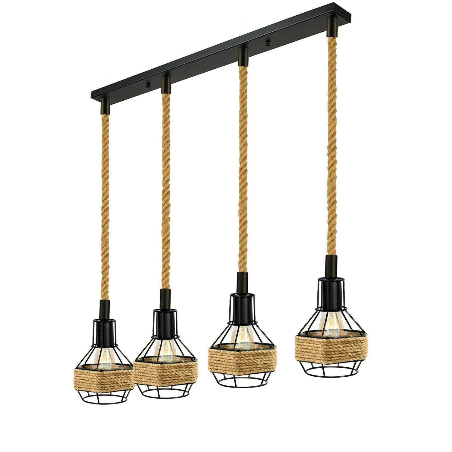 Vintage Industrial Retro Loft Hemp Rope Iron Pendant Light Lamp
