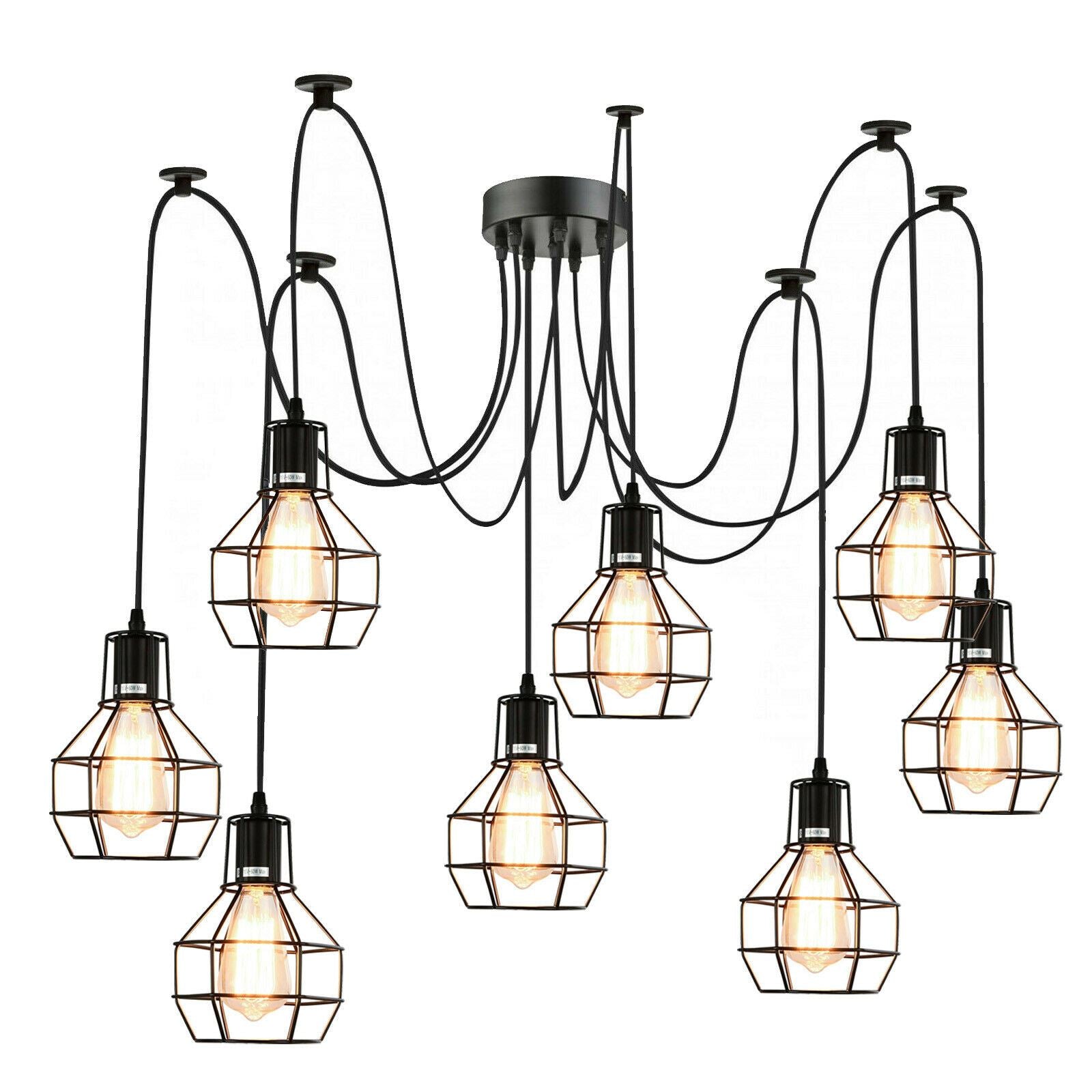 8-fach Spinnen-Hängeleuchte mit 2 Meter Kabel – Deckenlampe im industriellen Vintage-Stil, ideal für Wohnzimmer, Esszimmer oder Loft
