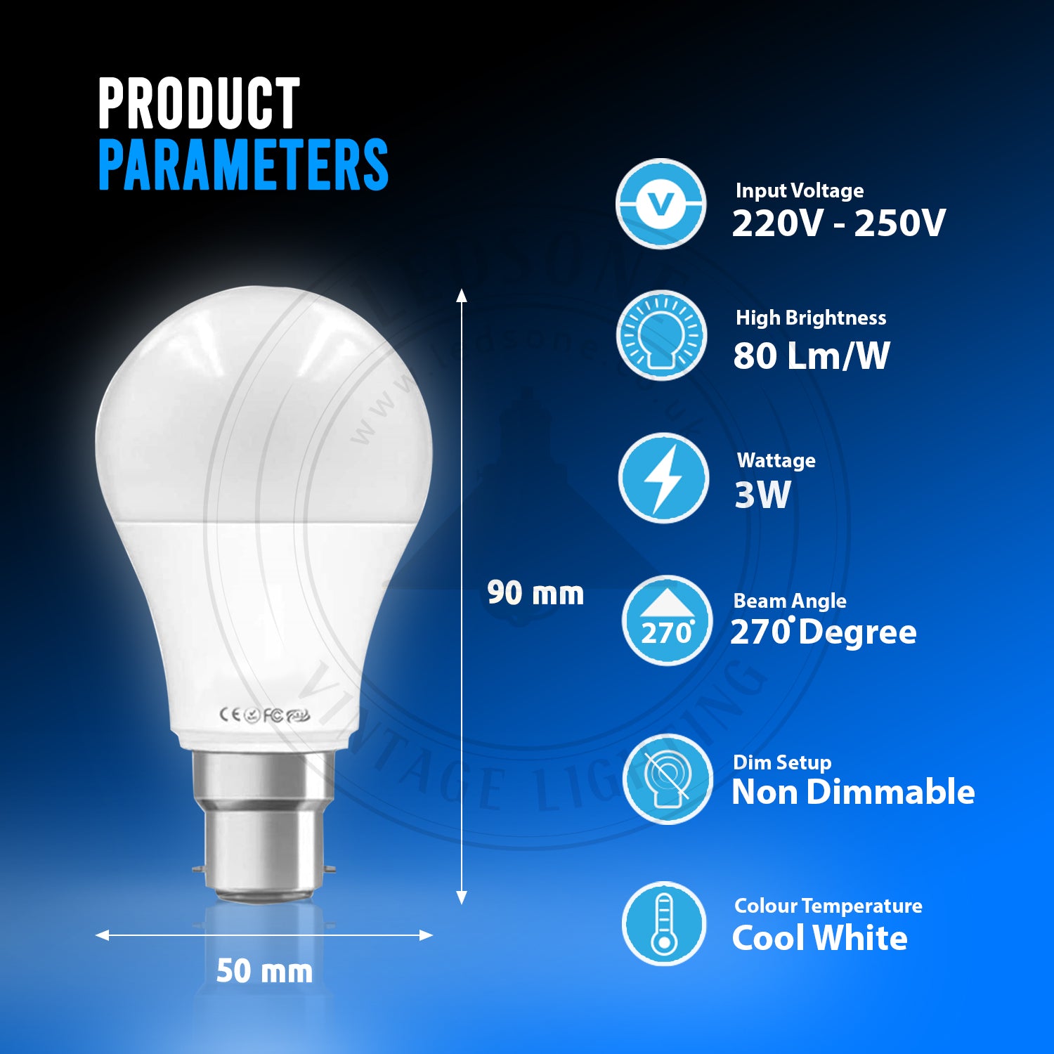 3W B22 Schraube LED-Licht GLS-Lampen, energiesparende Edison Cool White 6000K nicht dimmbare Lichter