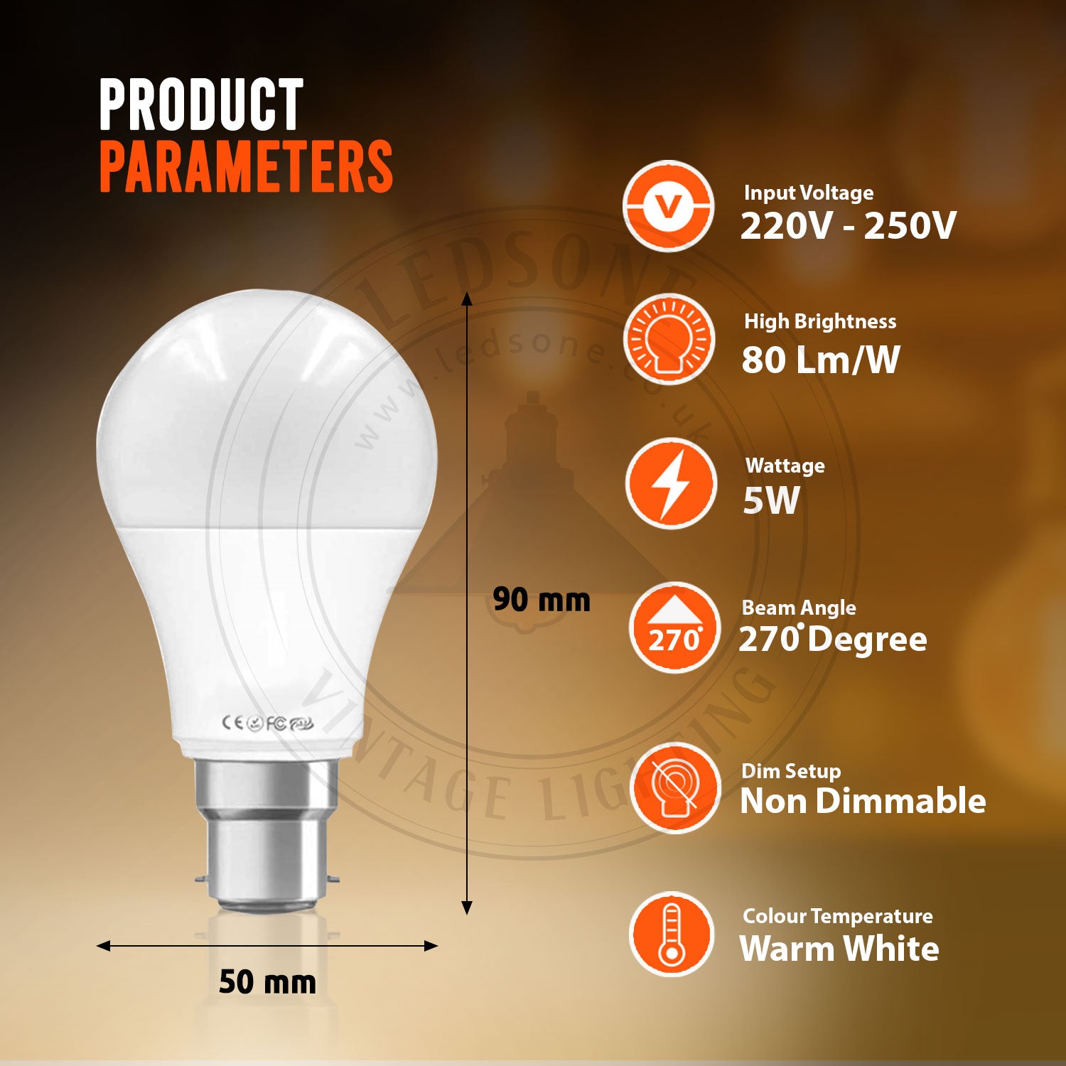 B22 5 W energiesparende warmweiße LED-Glühbirnen A60 B22 Schraubbirnen, nicht dimmbar