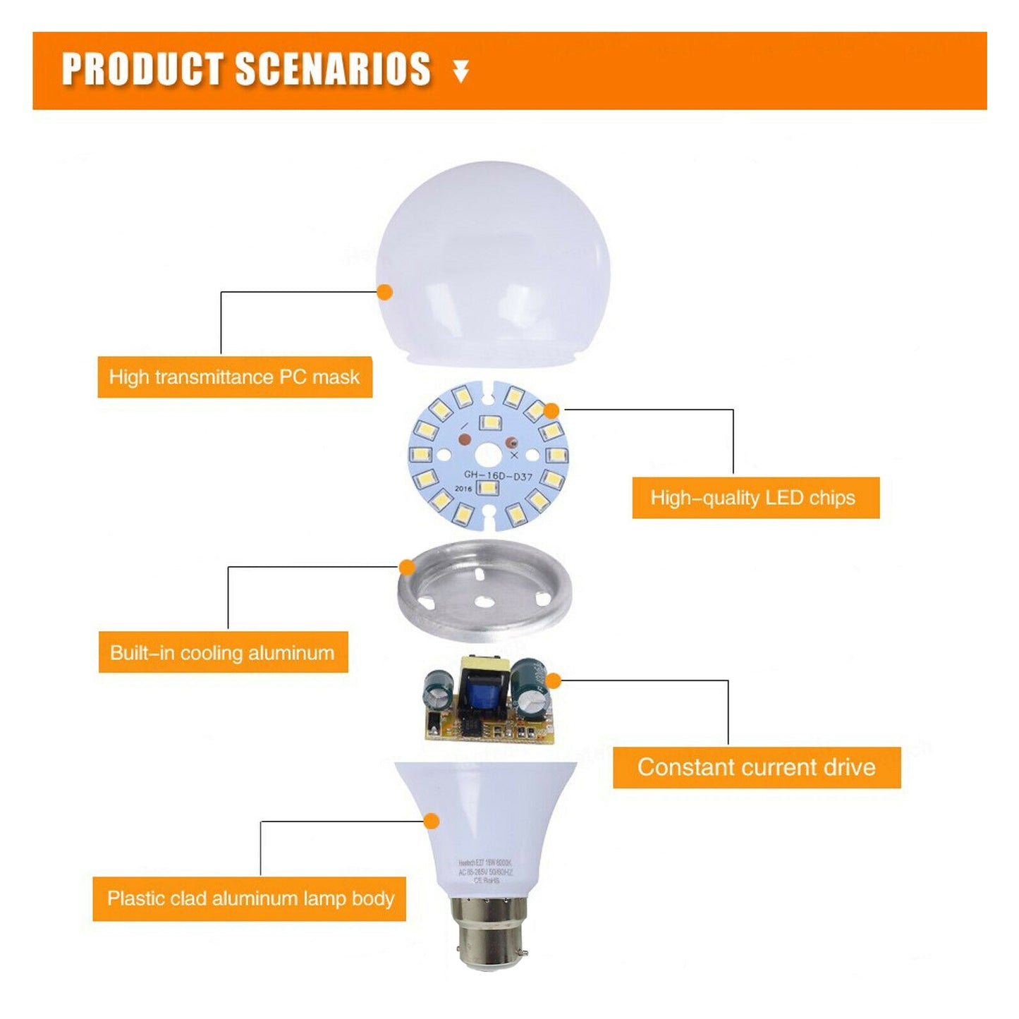 B22 9 W energiesparende warmweiße LED-Glühbirnen A60 B22 Schraubbirnen, nicht dimmbar