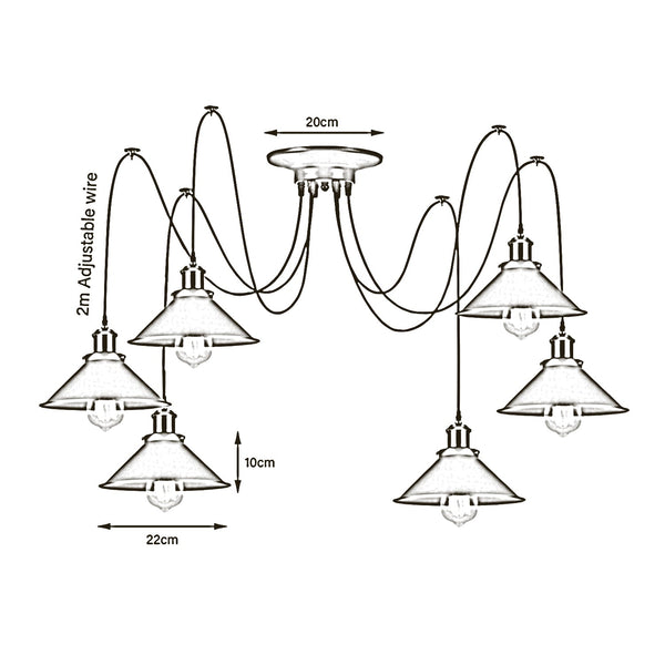 Variation Heads Cluster aus hängenden gelben Kegelschirmen Deckenlampenbeleuchtung ~