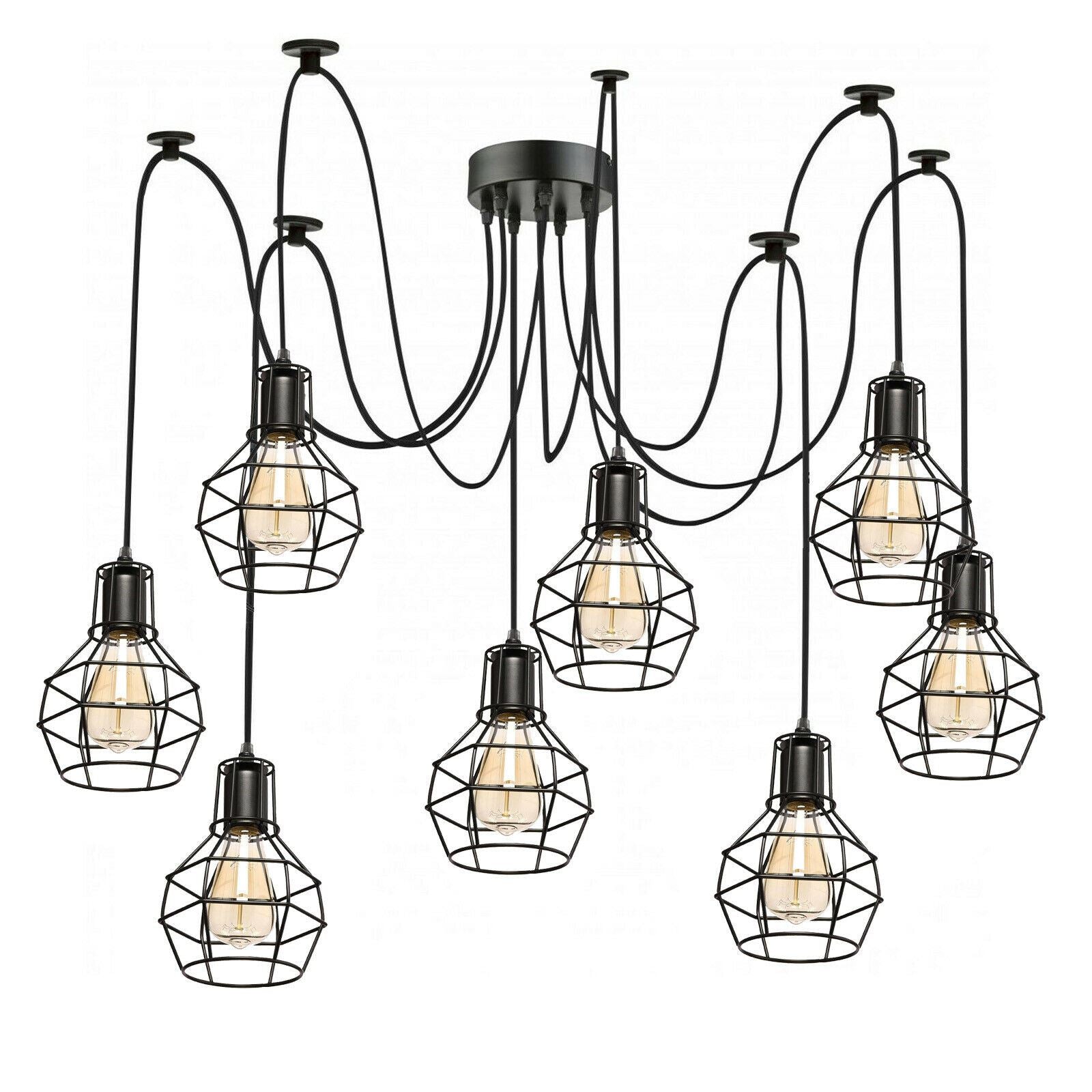 Retro Industrial Black Metal Nest Cage Decke 8-Wege-Anhänger Hängeleuchte Kronleuchter Innenbeleuchtung für Bar, Schlafzimmer, Esszimmer, Wohnzimmer