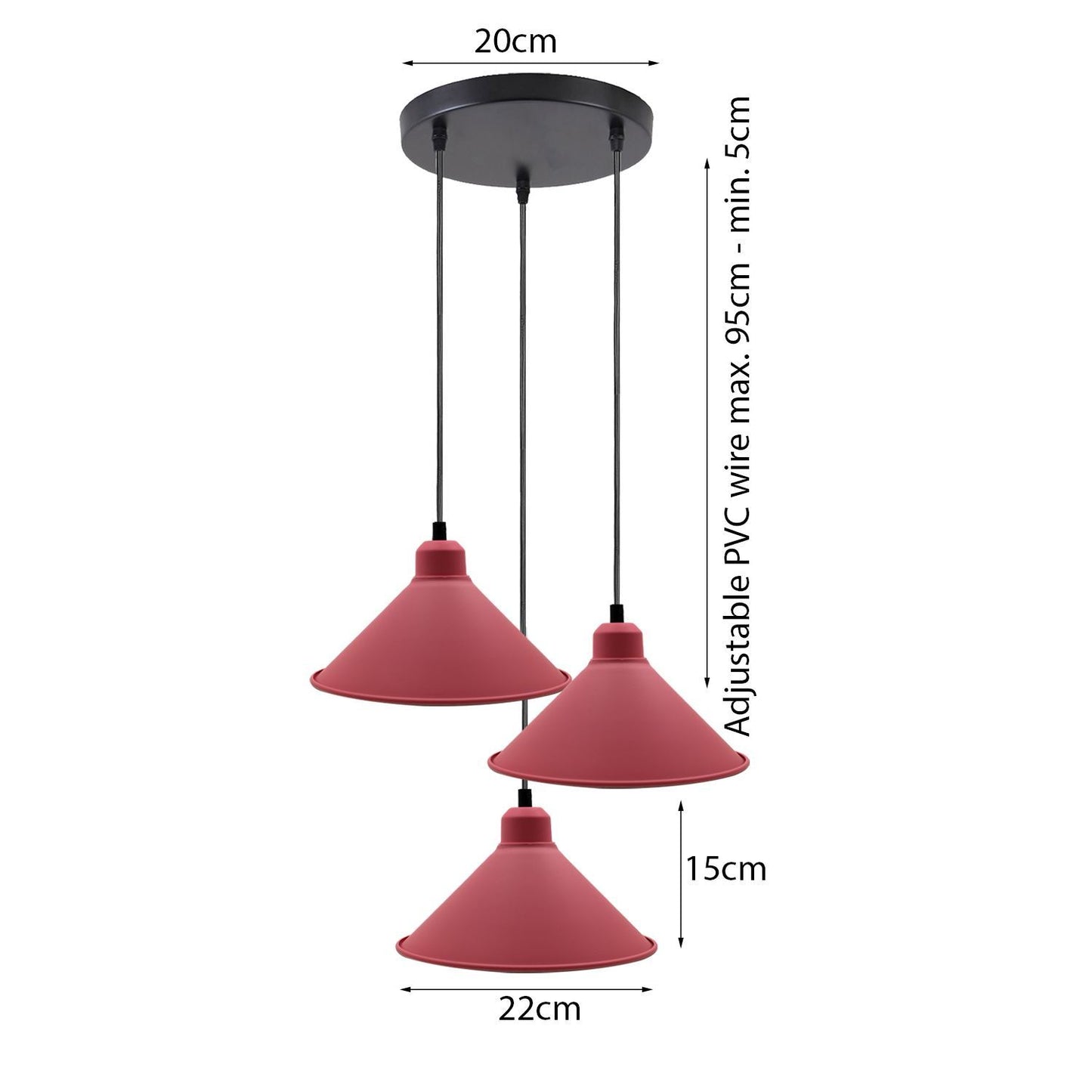 Retro industrielle hängende Kronleuchter-Decken-Kegel-Schatten rosa Farbe Vintage-Metallpendelleuchte