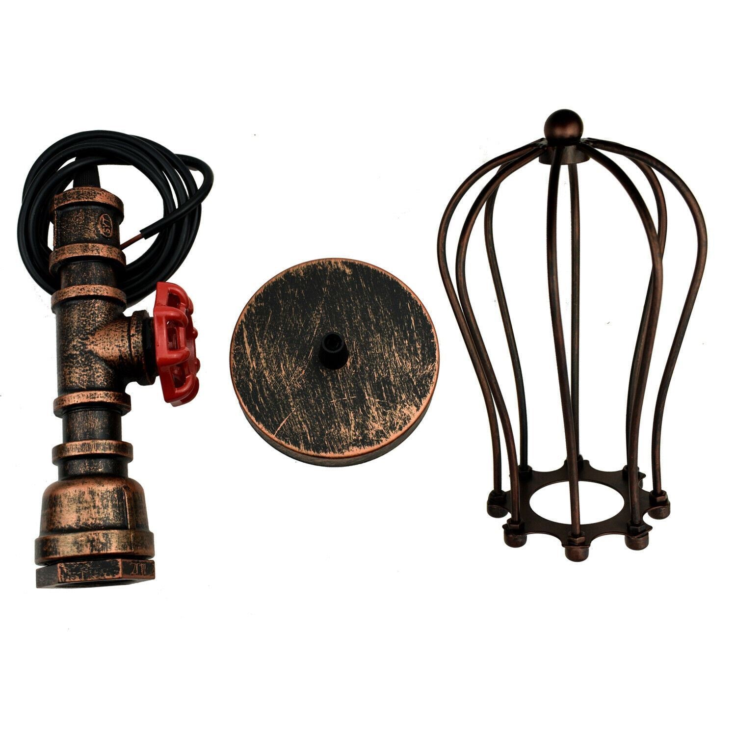 Rustikale rote Pendelleuchte Steampunk Rohrleuchte Ballonkäfiglampe hängende Innenleuchte für Küche, Wohnzimmer