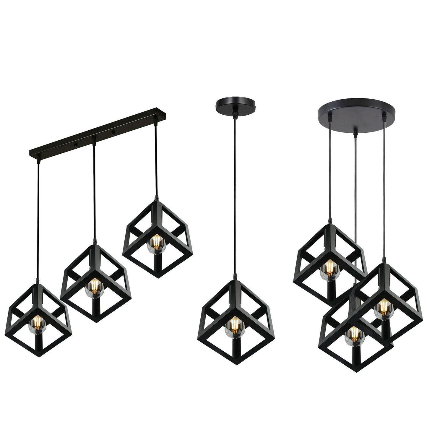 Industrielle Vintage 1/3 Light Black Square Cluster Pendelleuchte