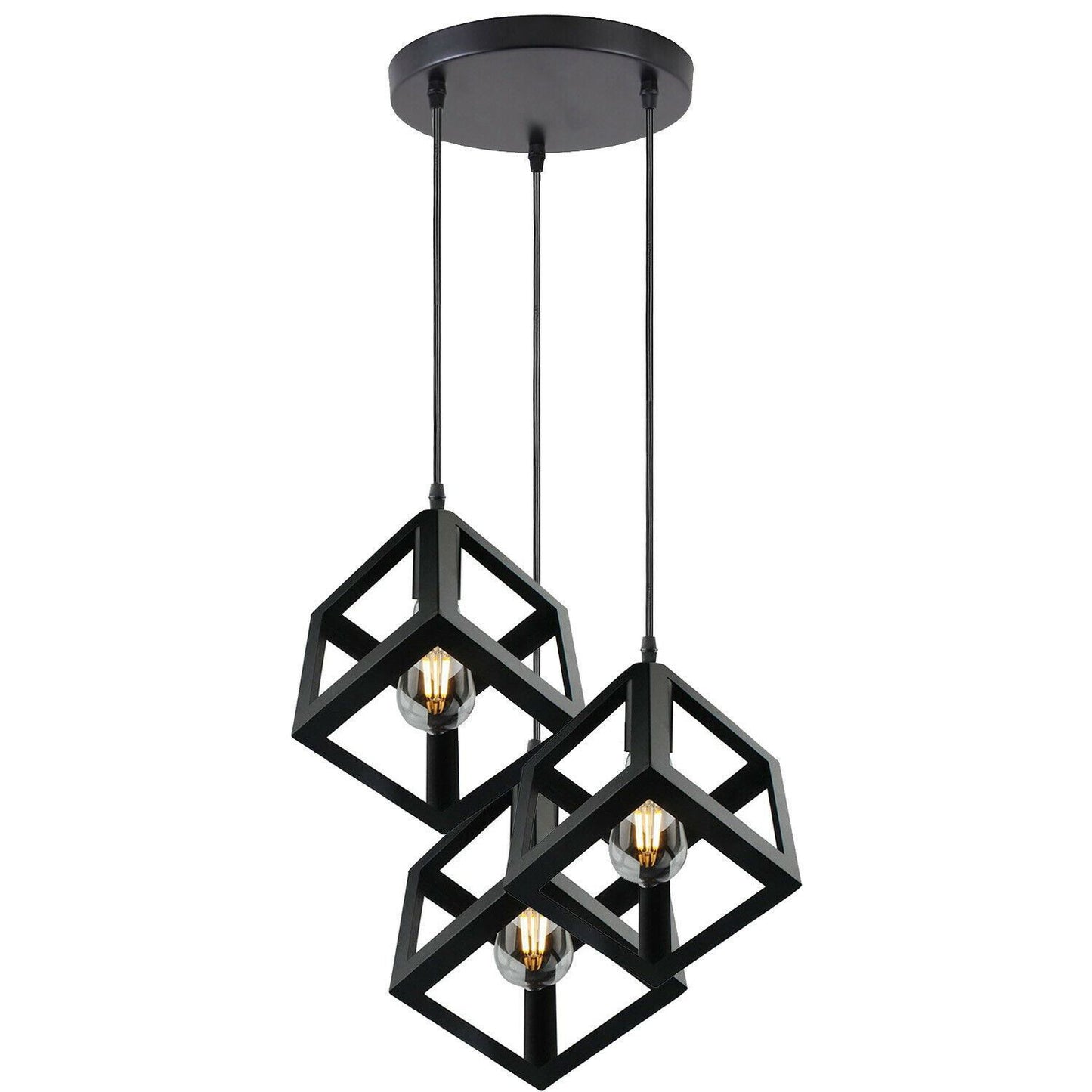 Industrielle Vintage 1/3 Light Black Square Cluster Pendelleuchte