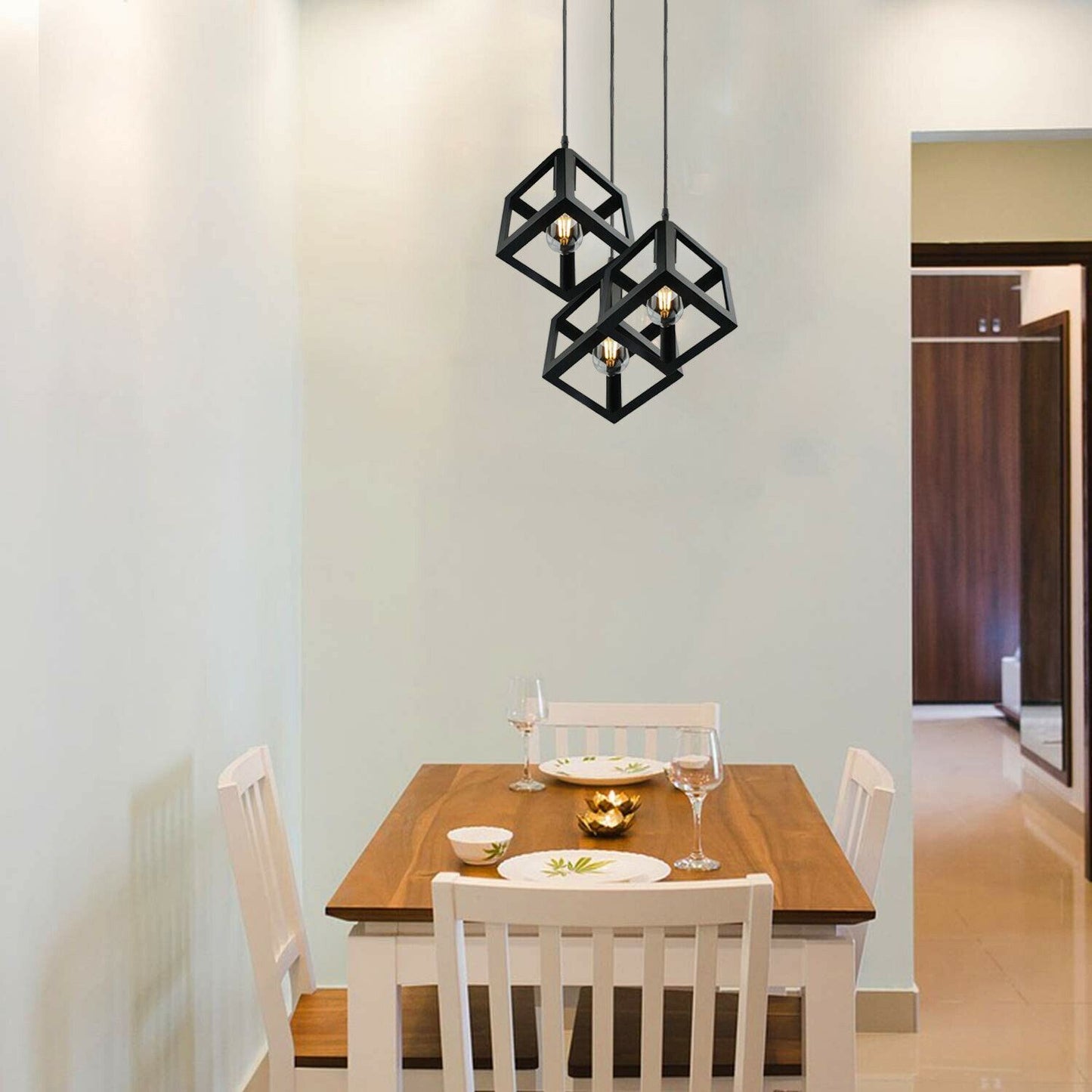 Industrielle Vintage 1/3 Light Black Square Cluster Pendelleuchte