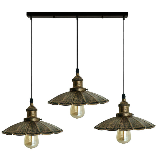 Kupferfarbe gebürstet mit Glühbirne Neue Industrielampe Metall Vintage Hängelampe Retro Pendelleuchte 3 Scheinwerfer