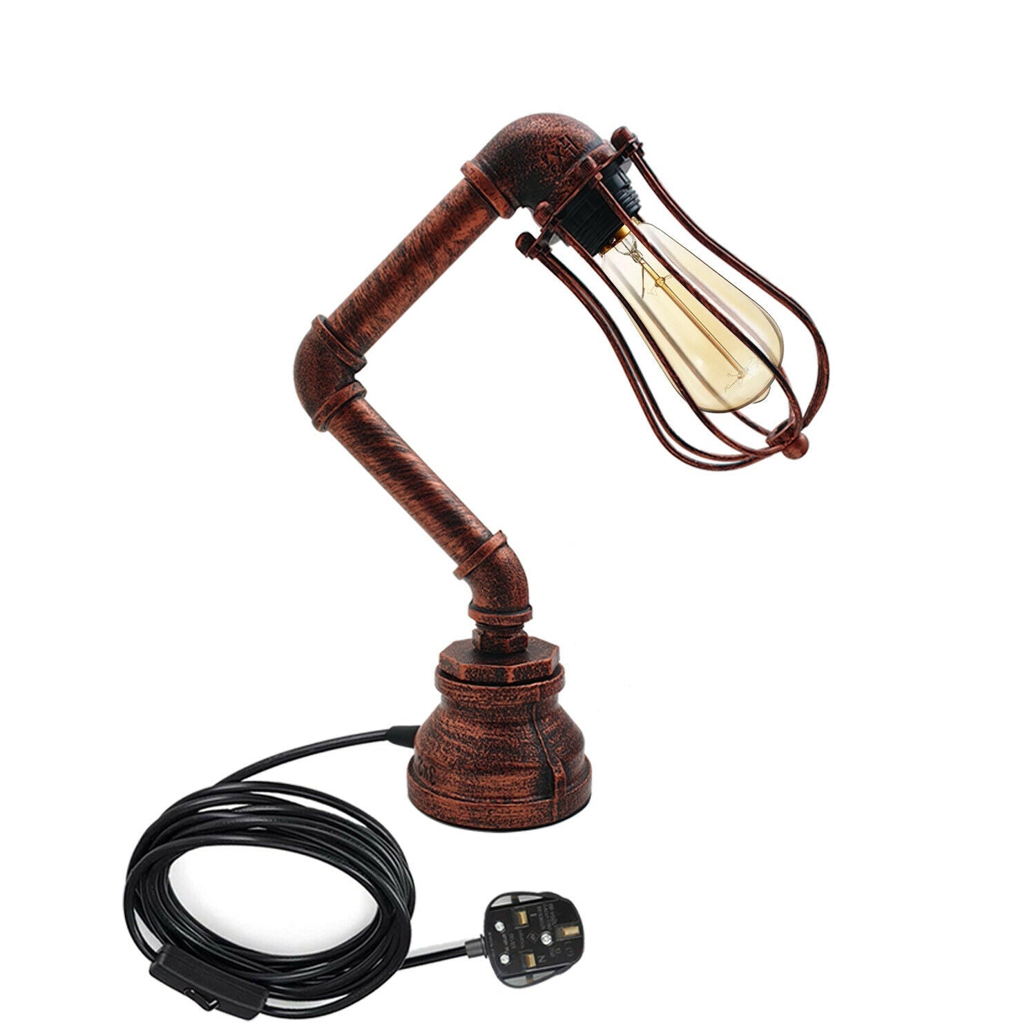 Industrial Plug-In Tischleuchte Steampunk Metall Indoor Stand Wasserpfeife Retro Beleuchtung LEDSone DE