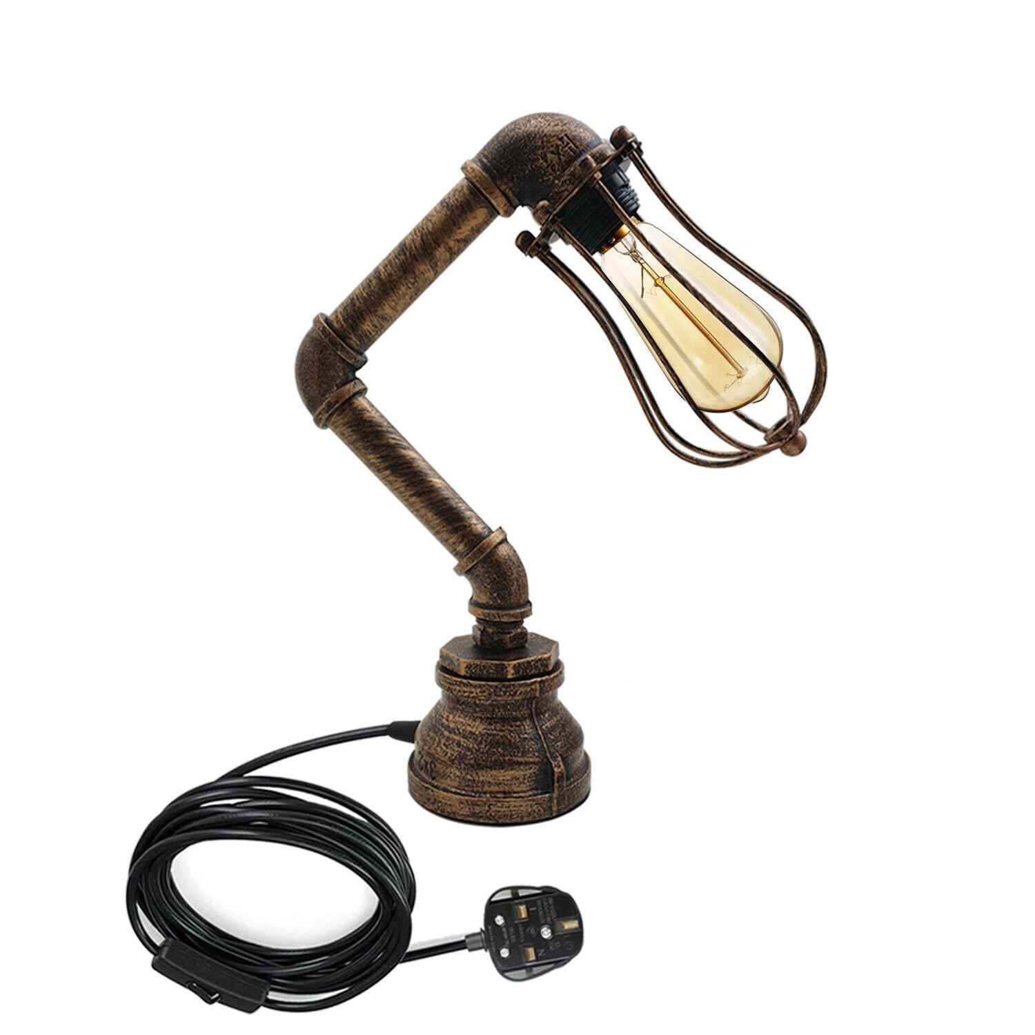 Industrial Plug-In Tischleuchte Steampunk Metall Indoor Stand Wasserpfeife Retro Beleuchtung LEDSone DE