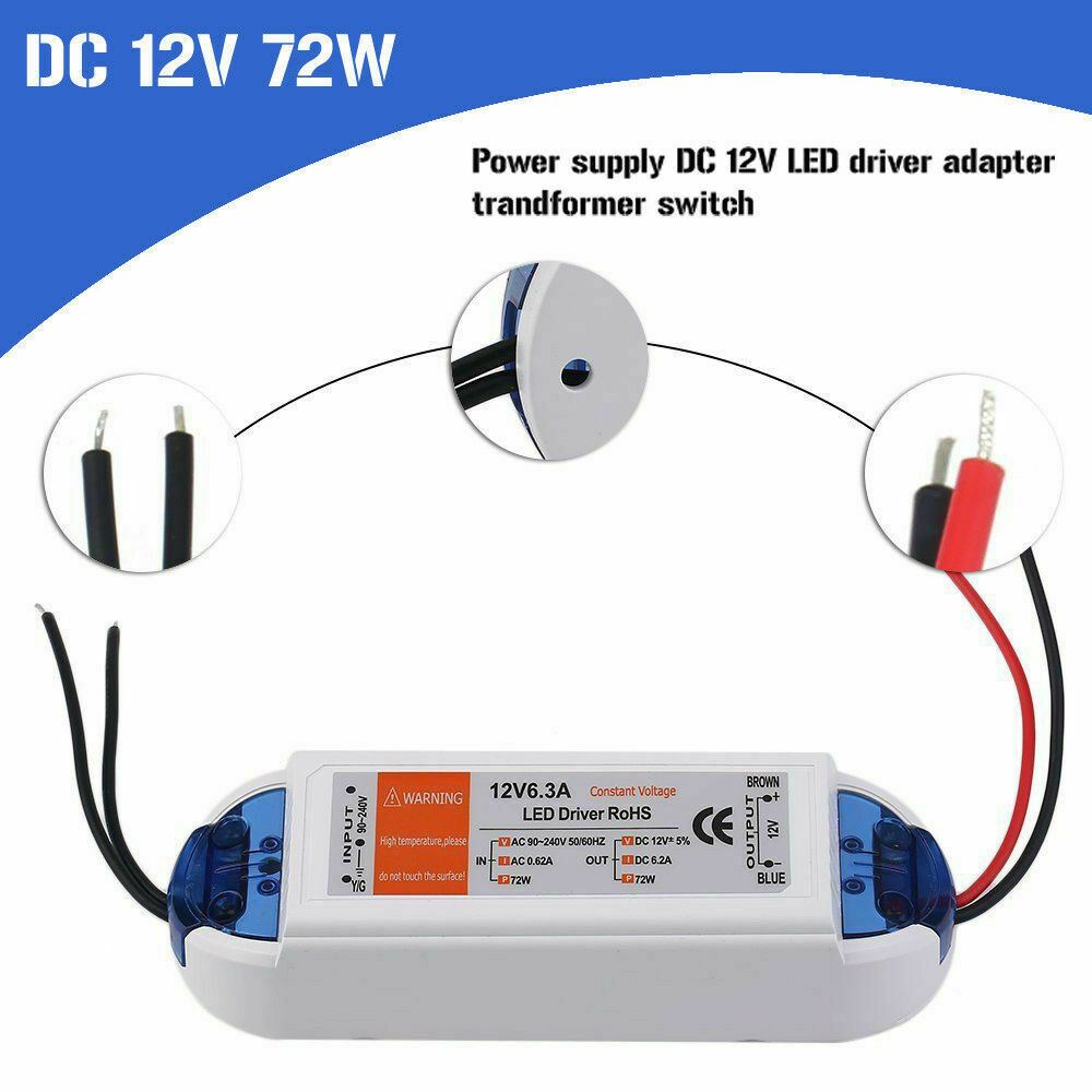 Neuer DC 12V LED Treiber Blau und Orange 18W / 28W / 48W / 72W / 100W Netzteil Treibertransformator