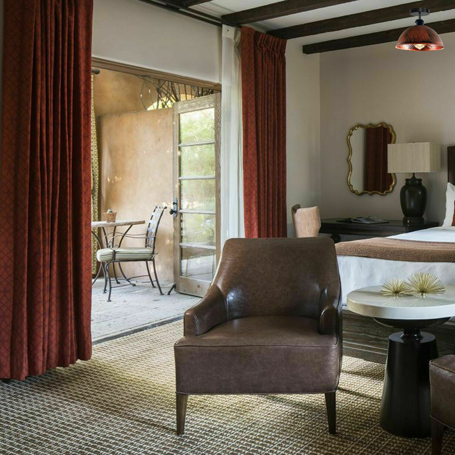 Moderne industrielle Deckenleuchte aus Metall in Kuppelform für den Innenbereich, rustikal, rot