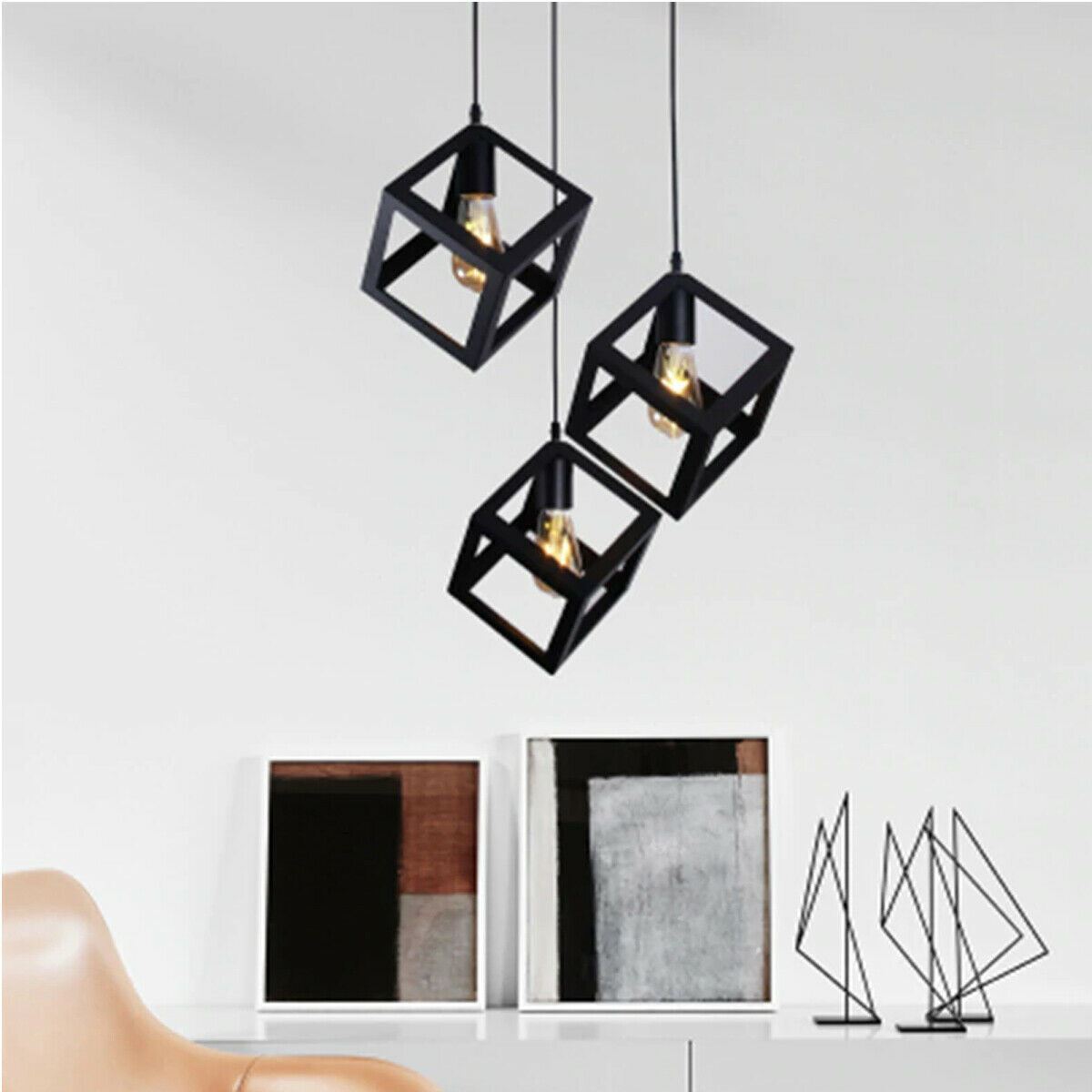 Industrielle Vintage 1/3 Light Black Square Cluster Pendelleuchte
