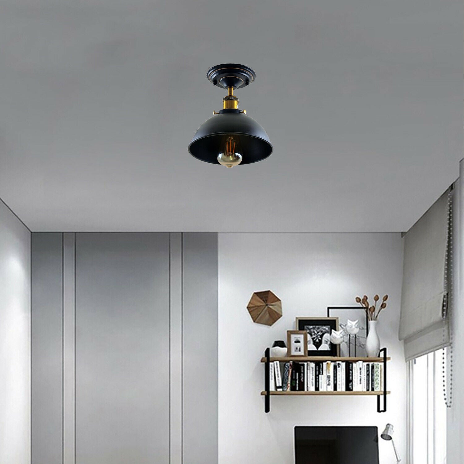 Industrielle Retro-Lampenschirm-Unterputzmontage, moderne schwarze Deckenleuchte