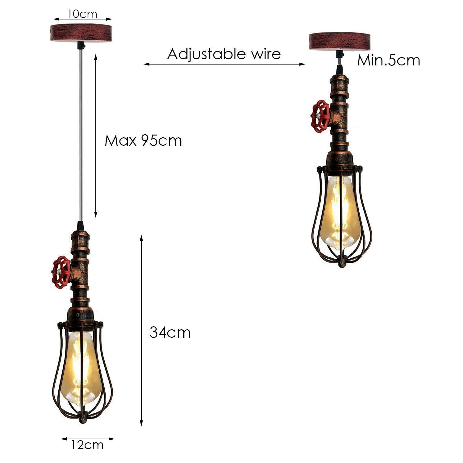 Rustikale rote Pendelleuchte Steampunk Rohrleuchte Ballonkäfiglampe hängende Innenleuchte für Küche, Wohnzimmer