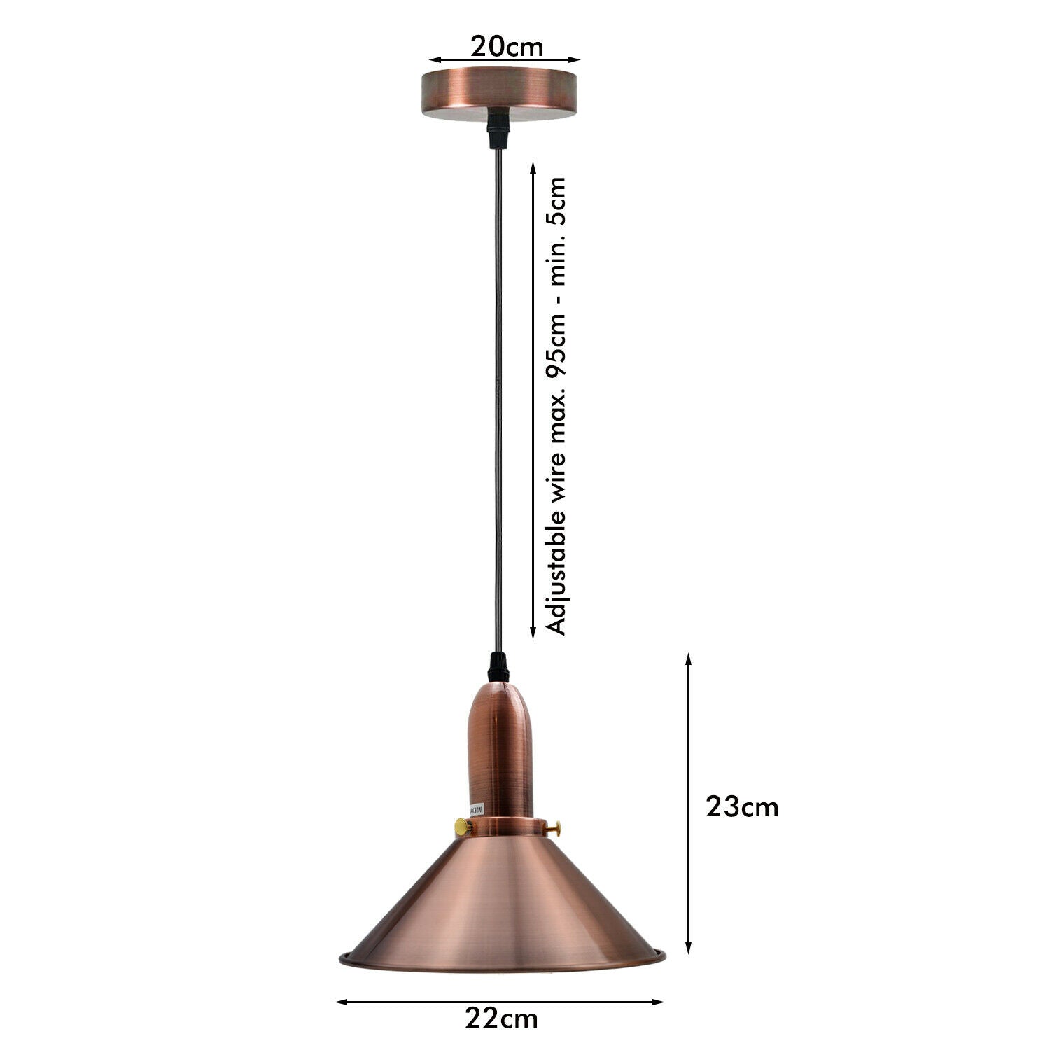 Industrielle Retro-Kupfer-Metallkegelform-Schatten-Innendecken-Pendelleuchte-Armatur
