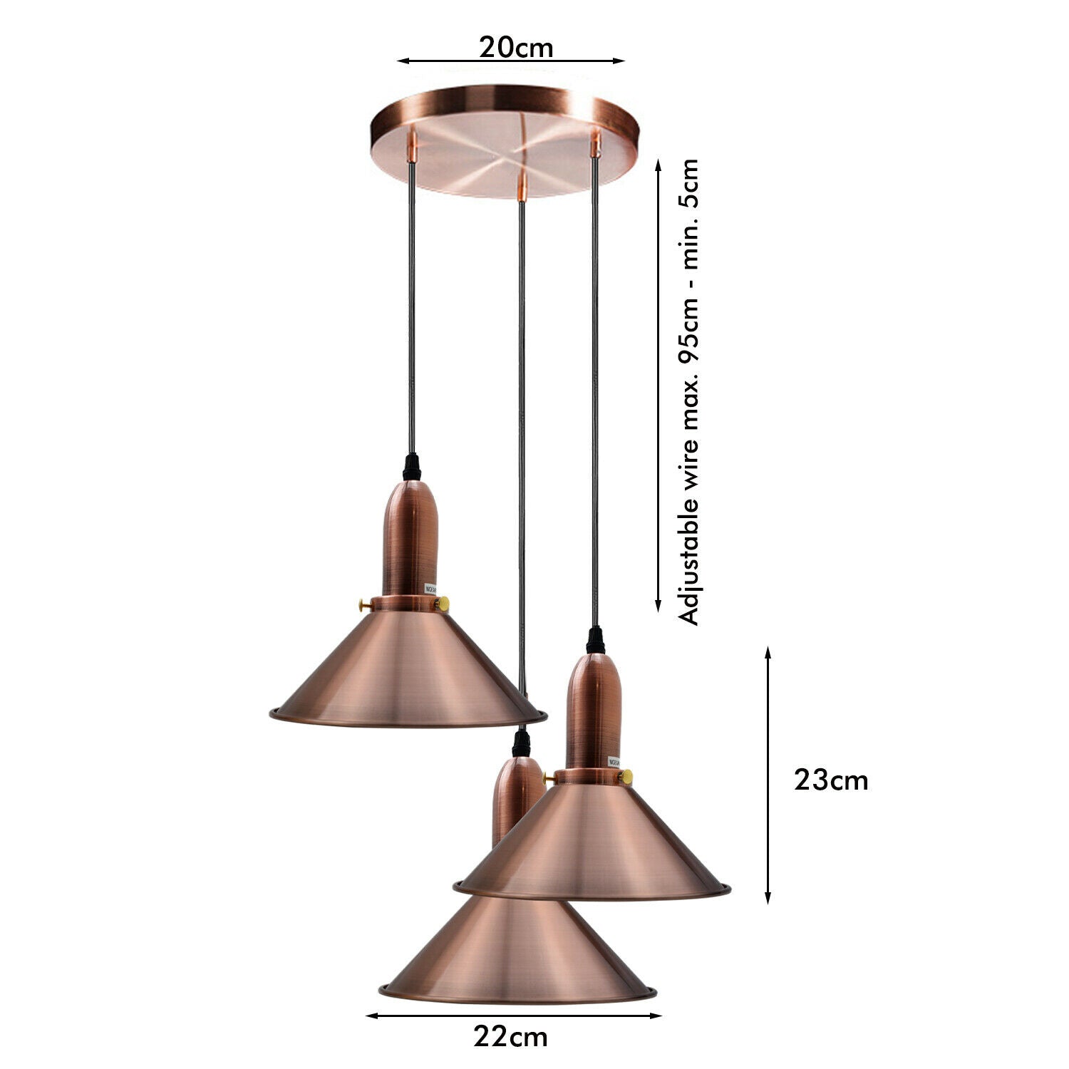 Industrielle Retro-Kupfer-Metallkegelform-Schatten-Innendecken-Pendelleuchte-Armatur