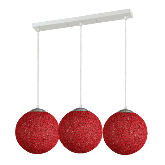 Modern Rattan Wicker Woven Ball Globe 3 Head Vine Ball Industrial Rectangle Base Deckenleuchte Rot