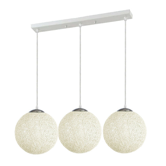 Modern Rattan Wicker Woven Ball Globe 3 Head Vine Ball Industrial Rectangle Base Deckenleuchte Weiß