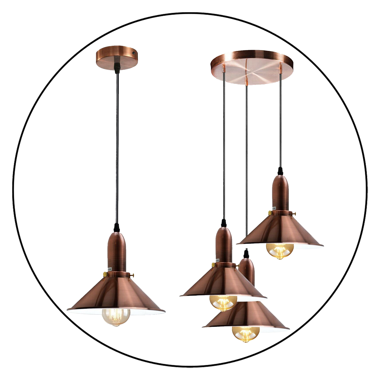 Industrielle Retro-Kupfer-Metallkegelform-Schatten-Innendecken-Pendelleuchte-Armatur