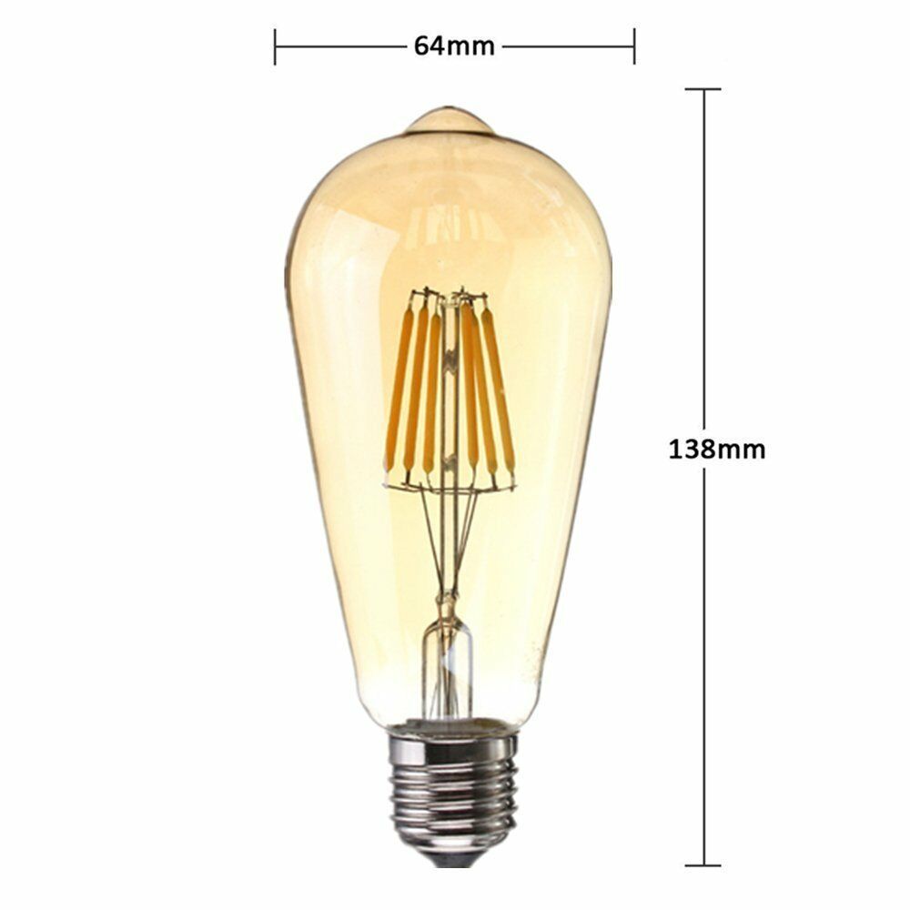 E27 ST64 Vintage LED dimmbare Glühbirnen, 6 W Edison-Glühbirne, 2700 K warmweiß, bernsteinfarbene, energiesparende dekorative Glühbirnen im Retro-Stil