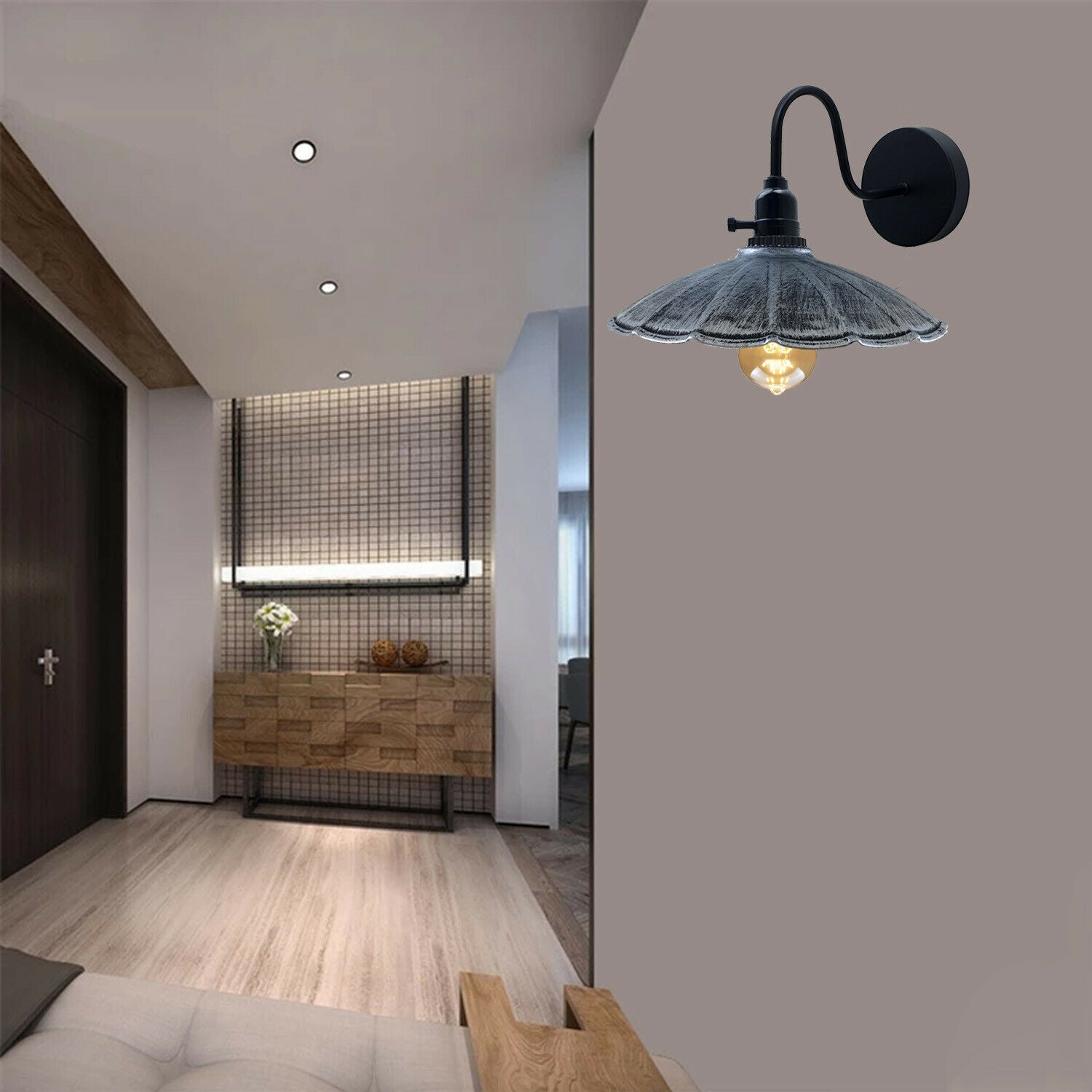 Gebürstetes Silber-Retro Wandleuchte Metall Wand Lampe Leuchte Loft E27 Industrie Licht